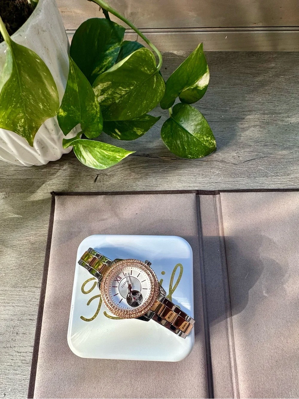 Fossil Two-Tone Rose Gold and Silver Crystal-Accent Women's Watch